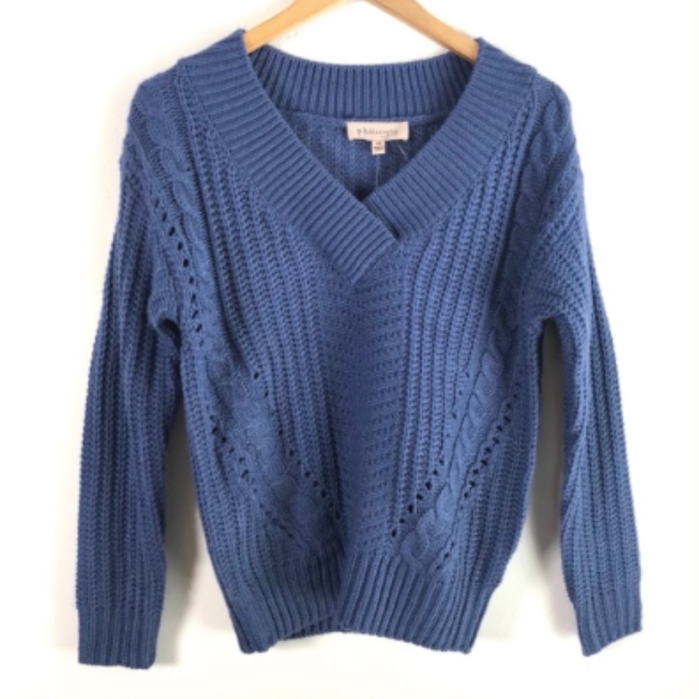 NWT Philosophy Blue Knit V-Neck Sweater XS